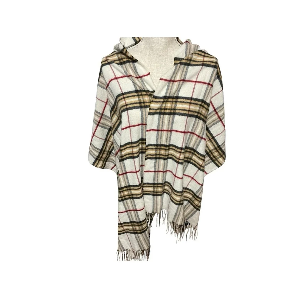 Cashmink V Fraas Winter Scarf Tartan Plaid Tan Black Red Ivory Tassels Germany